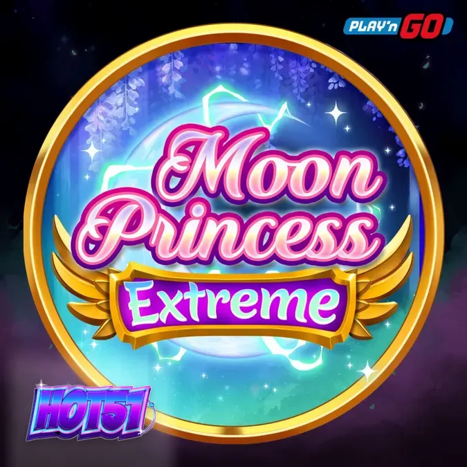 Tampilan layar game slot Moon Princess Extreme di perangkat seluler dengan tiga putri anime dan grid 5x5